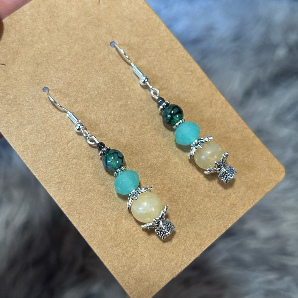 Handcrafted genuine orca agate dragon vein jasper faceted hematite earrings